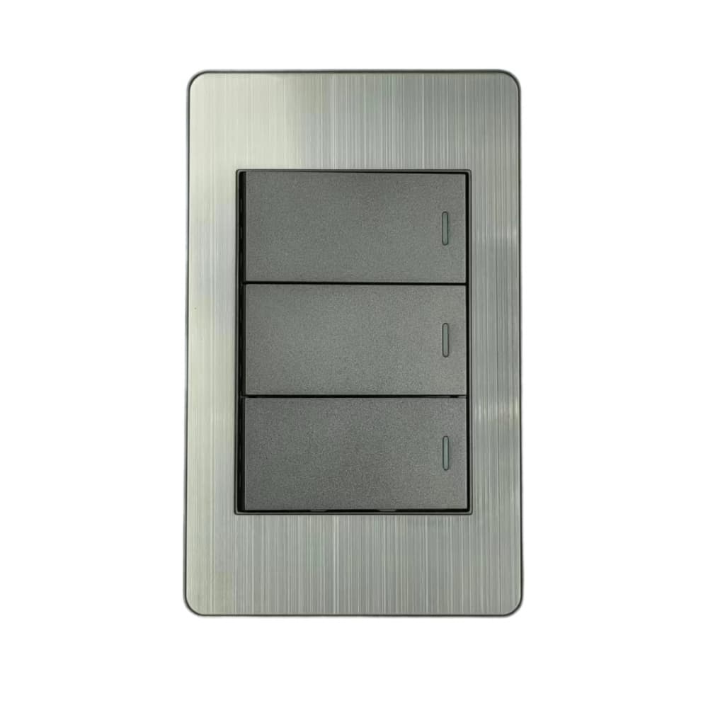 Interruptor triple - panel de acero inoxidable cepillado Malu - Imagen 1