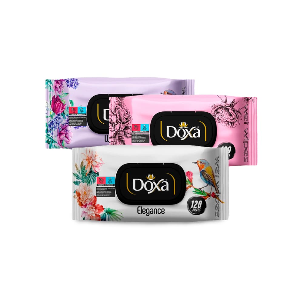 Combo de higiene: Toallitas húmedas Doxa Elegance + Toallitas húmedas Doxa Romance + Toallitas húmedas Doxa Warmnes - Imagen 1