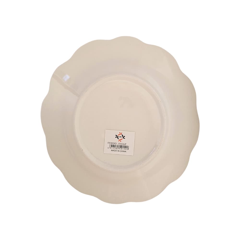 Plato semi hondo blanco con diseño floral rojo de cerámica K.M - Miniatura 2