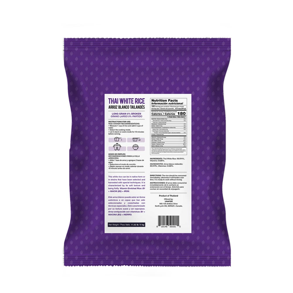 Arroz blanco de grano largo tailandés YEYA (5 kg / 11 lb) - Miniatura 2