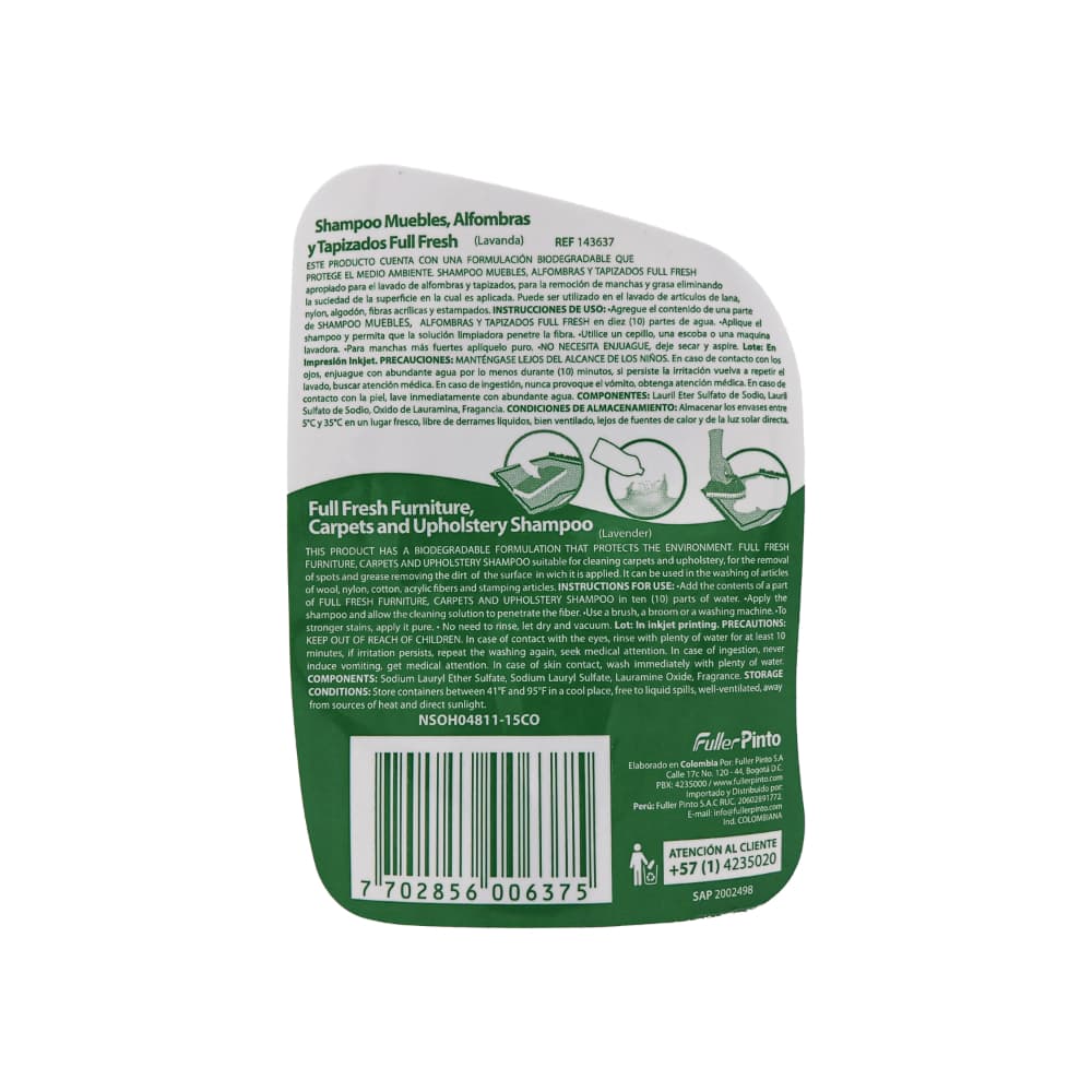 Champú para muebles, alfombras y tapizados con aroma a lavanda Full Fresh (500 ml / 16.9 fl oz) - Miniatura 3