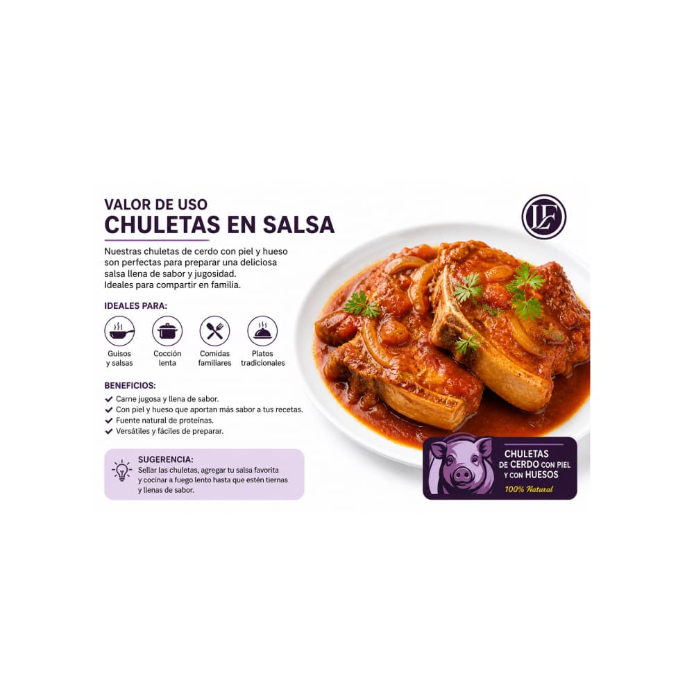 Chuletas de cerdo con piel y con huesos LF (1.36 kg / 3 lb) - Miniatura 4