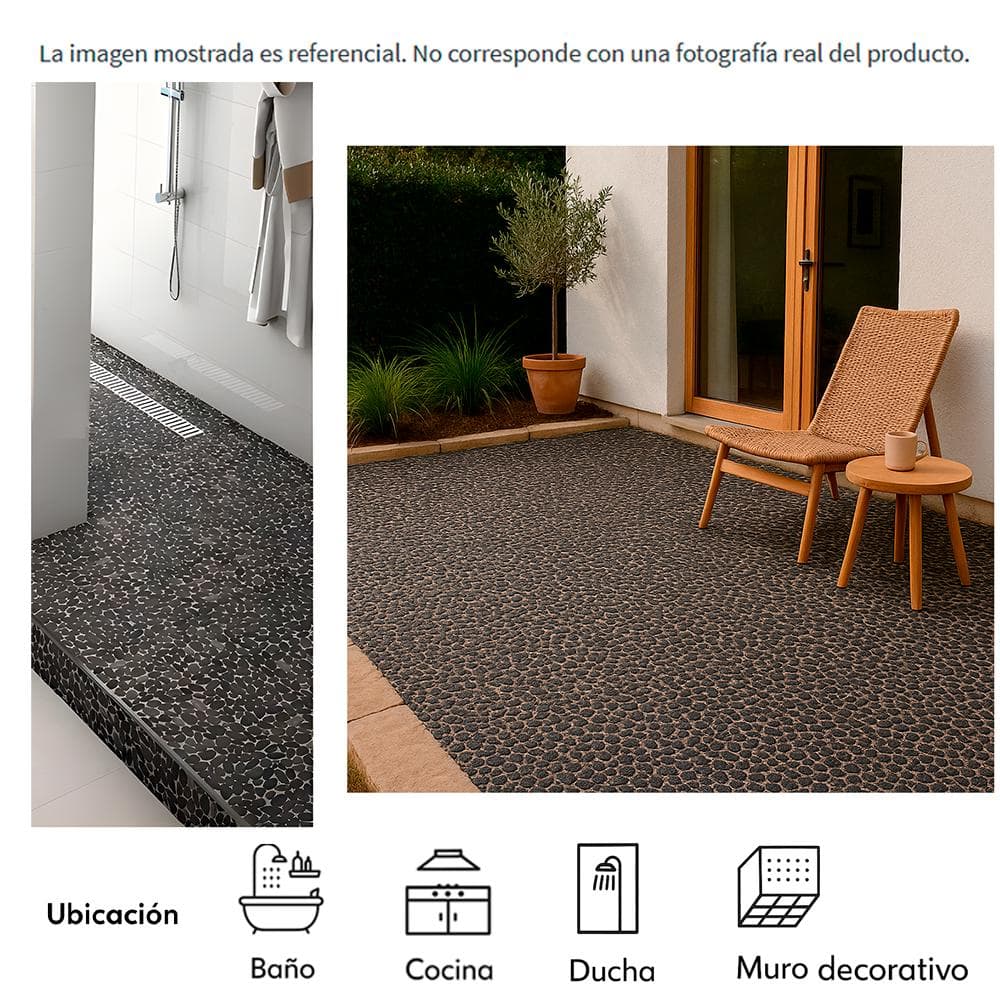 Caja de losas - Mosaico Black beach 27 x 27 cm – piedra de río natural Zeric (10 U) - Miniatura 2
