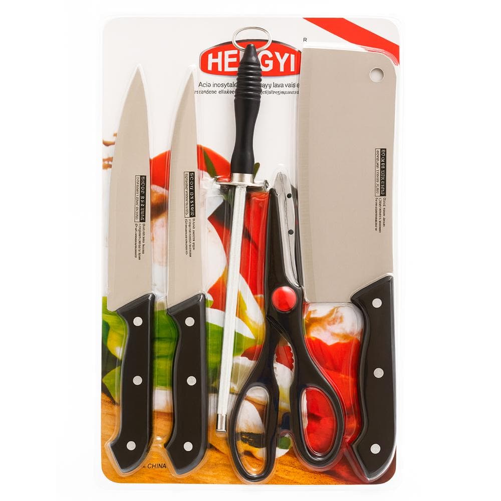 Juego de cuchillo de cocina con afilador y tijeras Hengyi (5 U) - Imagen 1