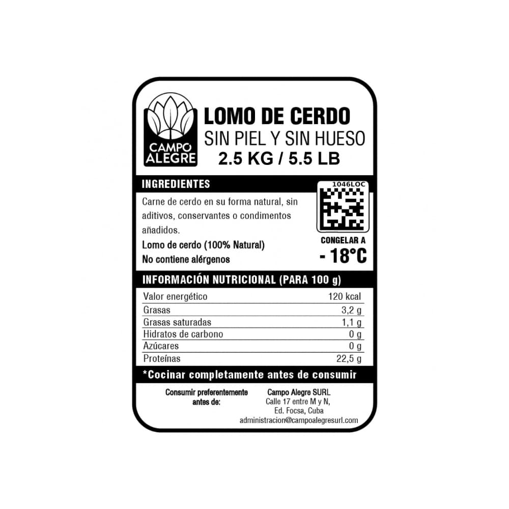 Lomo de cerdo sin hueso y sin piel Campo Alegre (2.5 kg / 5.5 lb) - Miniatura 3