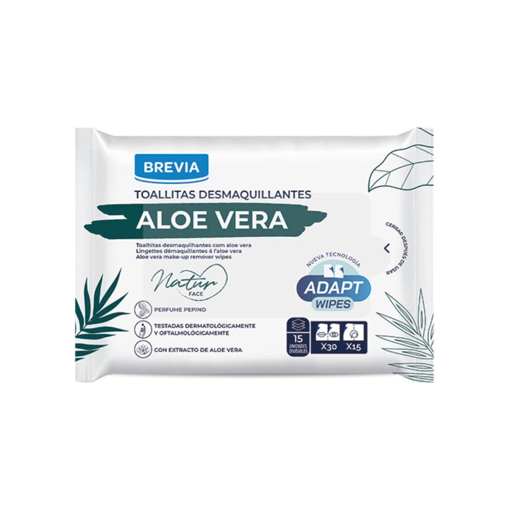 Toallitas húmedas desmaquillantes aloe vera Brevia (15 U) - Imagen 1