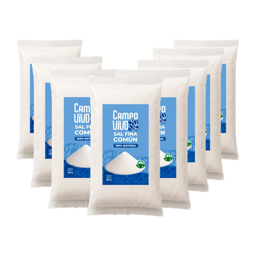 Sal fina común Campo Vivo (8 x 500 g / 1.1 lb) - Imagen 1