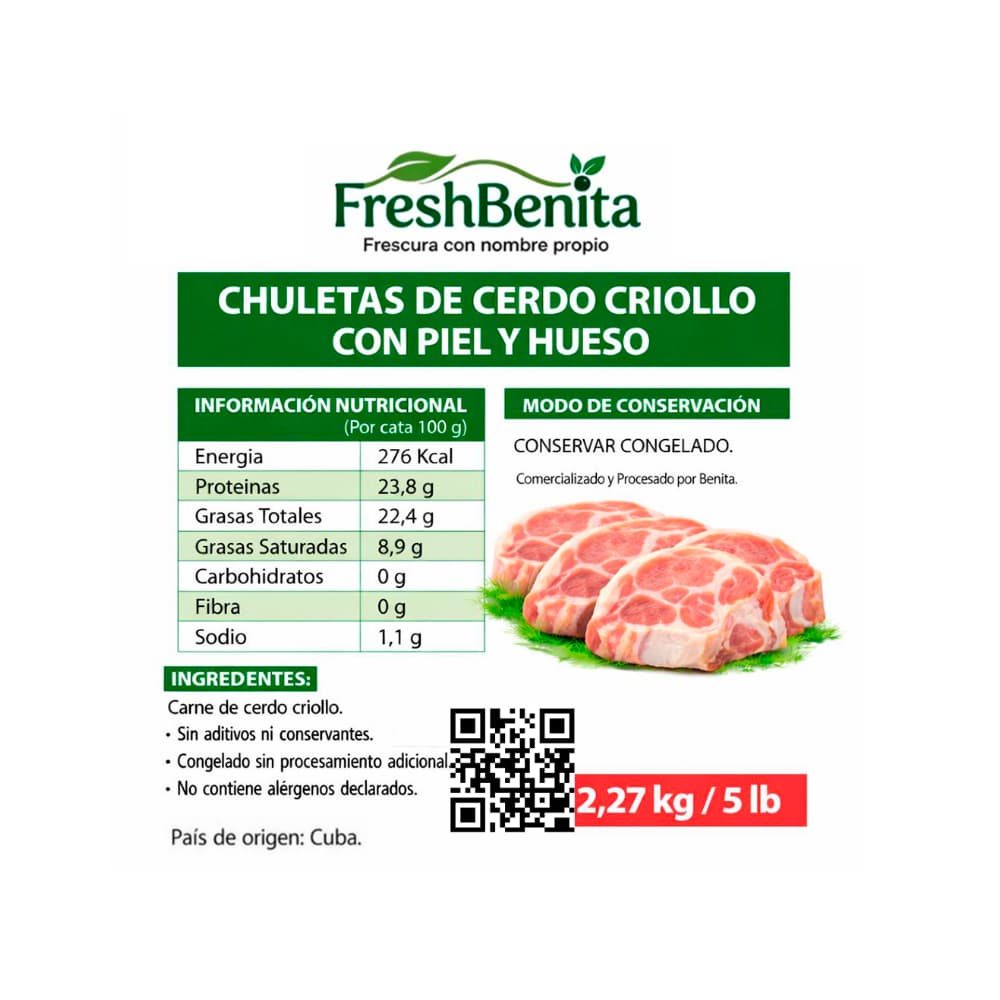 Chuleta de cerdo criollo con piel y hueso FreshBenita (2.27 kg / 5 lb) - Miniatura 2
