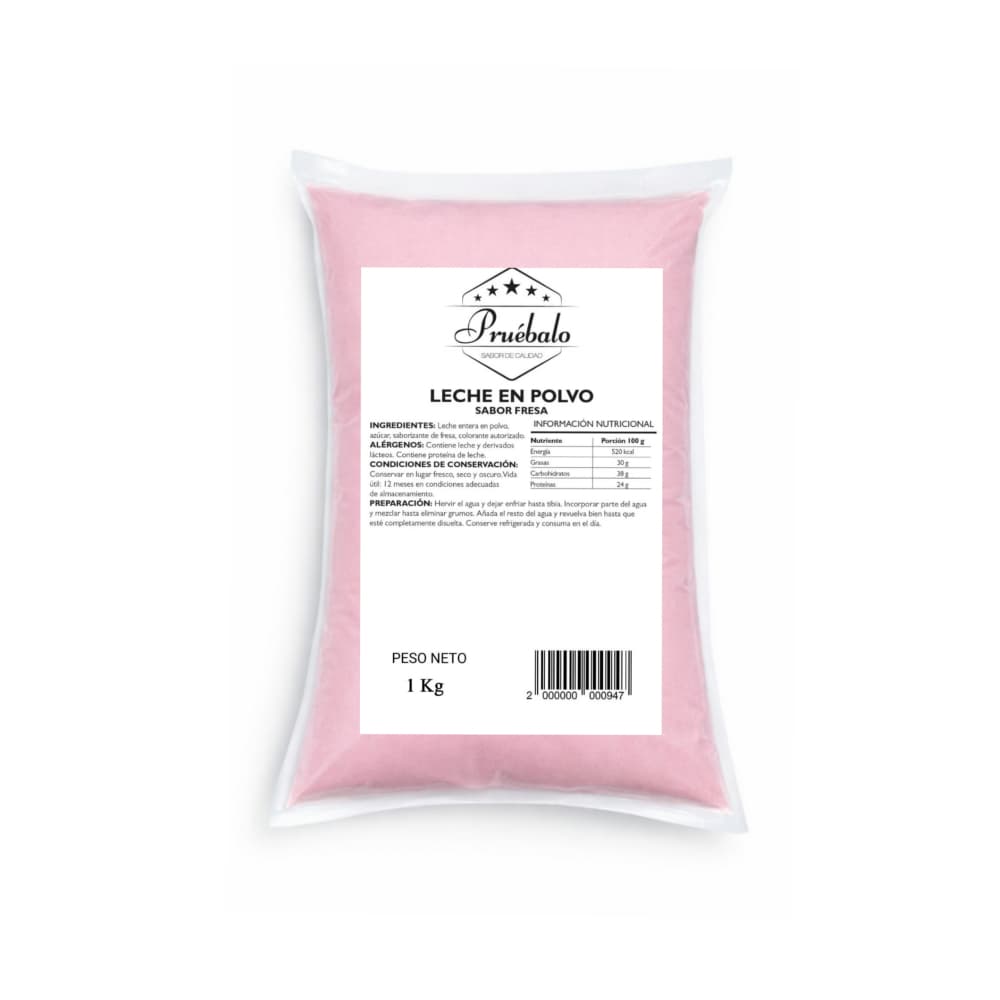Leche en polvo sabor a fresa Pruébalo (1 kg / 2.2 lb) - Miniatura 1