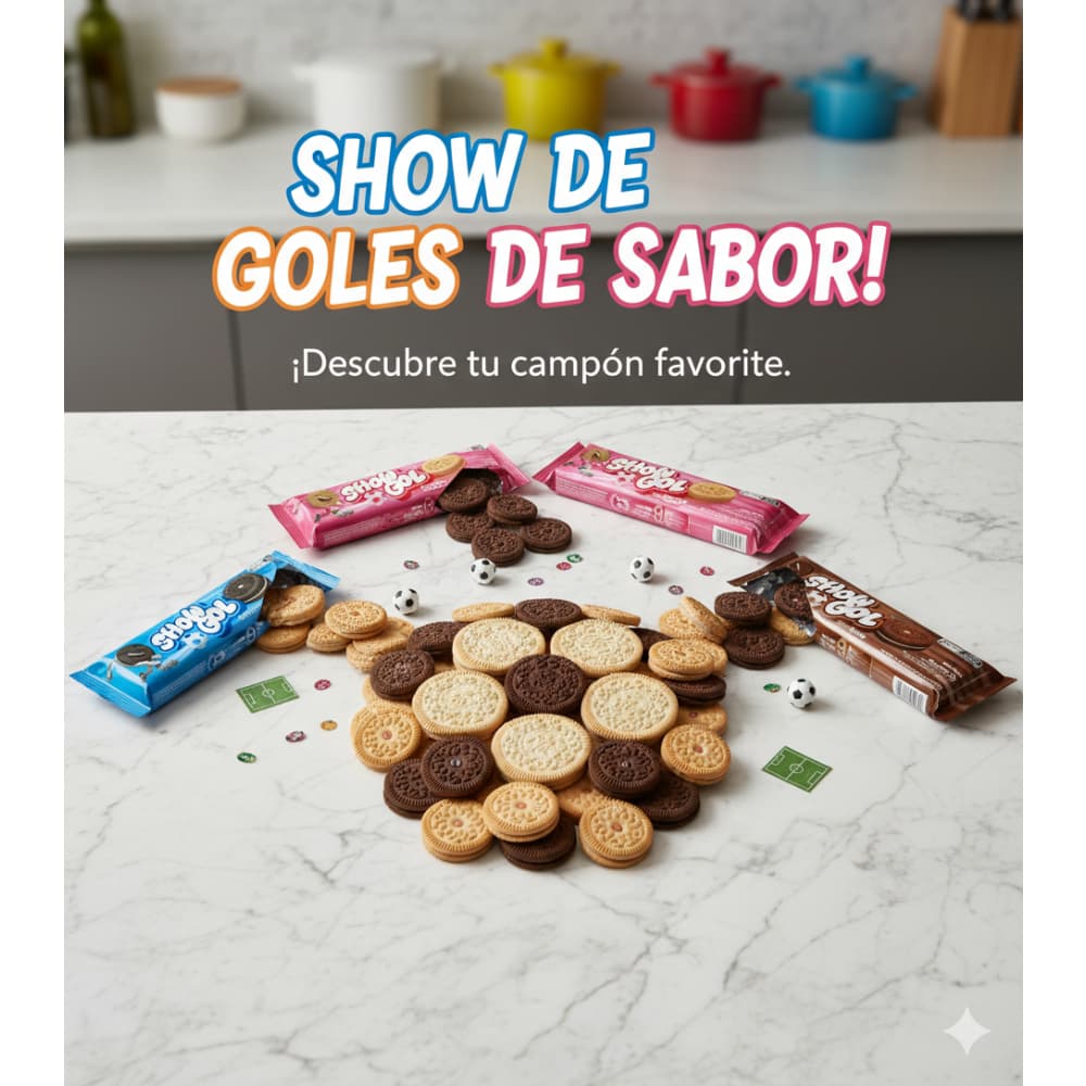 Galletas dulces rellenas con crema sabor vainilla, fresa, chocolate y dulce de leche Show Gol (4 x 76 g / 2.68 oz) - Miniatura 5