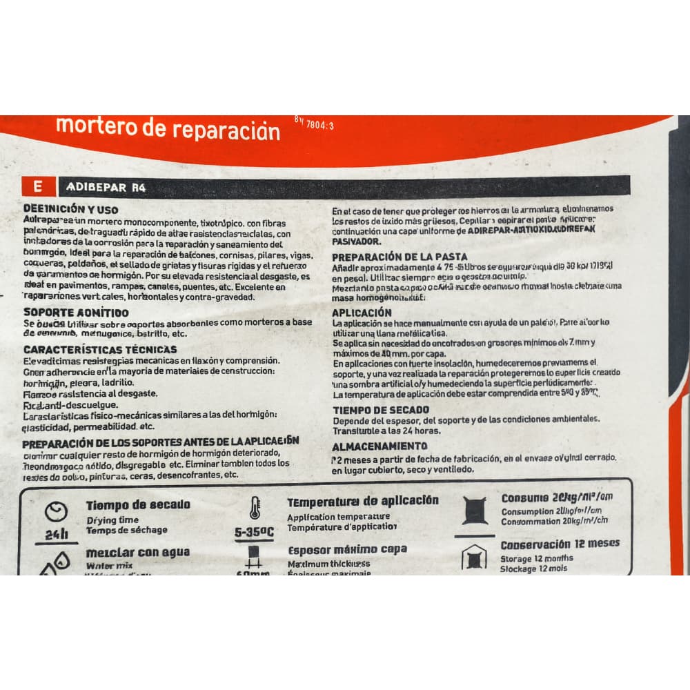 Cemento mortero de reparación adirepar tipo R4 Aymar (25 Kg / 55.12 lb) - Miniatura 4