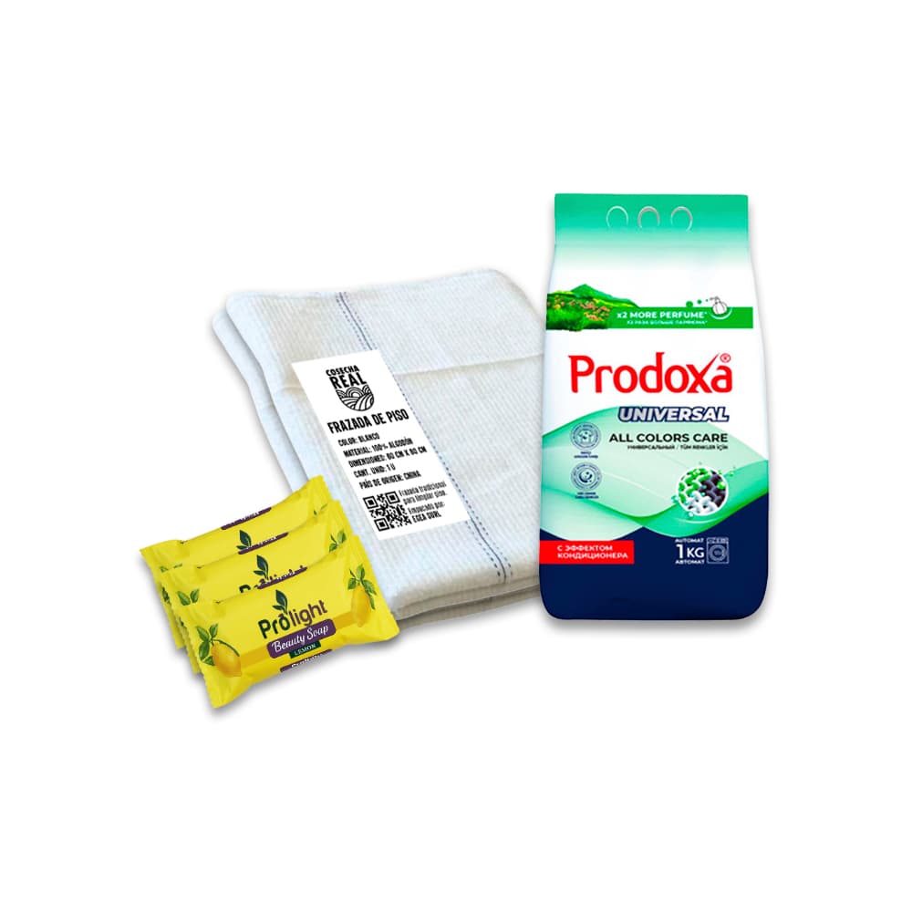 Combo para limpieza: Frazada de piso Cosecha Real + Jabón con fragancia a limón Prolight + Detergente en polvo Prodoxa - Imagen 1