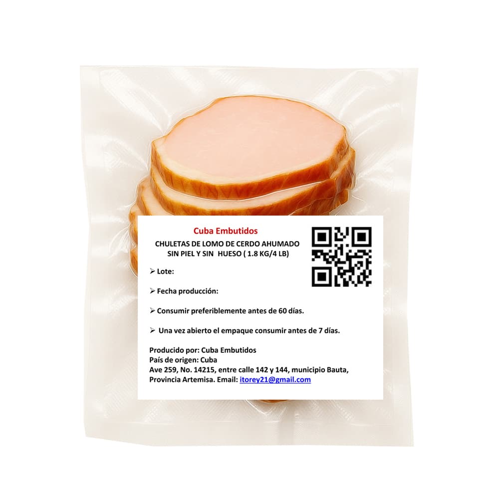 Chuletas de lomo de cerdo ahumado sin piel y sin hueso Cuba Embutidos (1.8 kg / 4 lb) - Miniatura 4