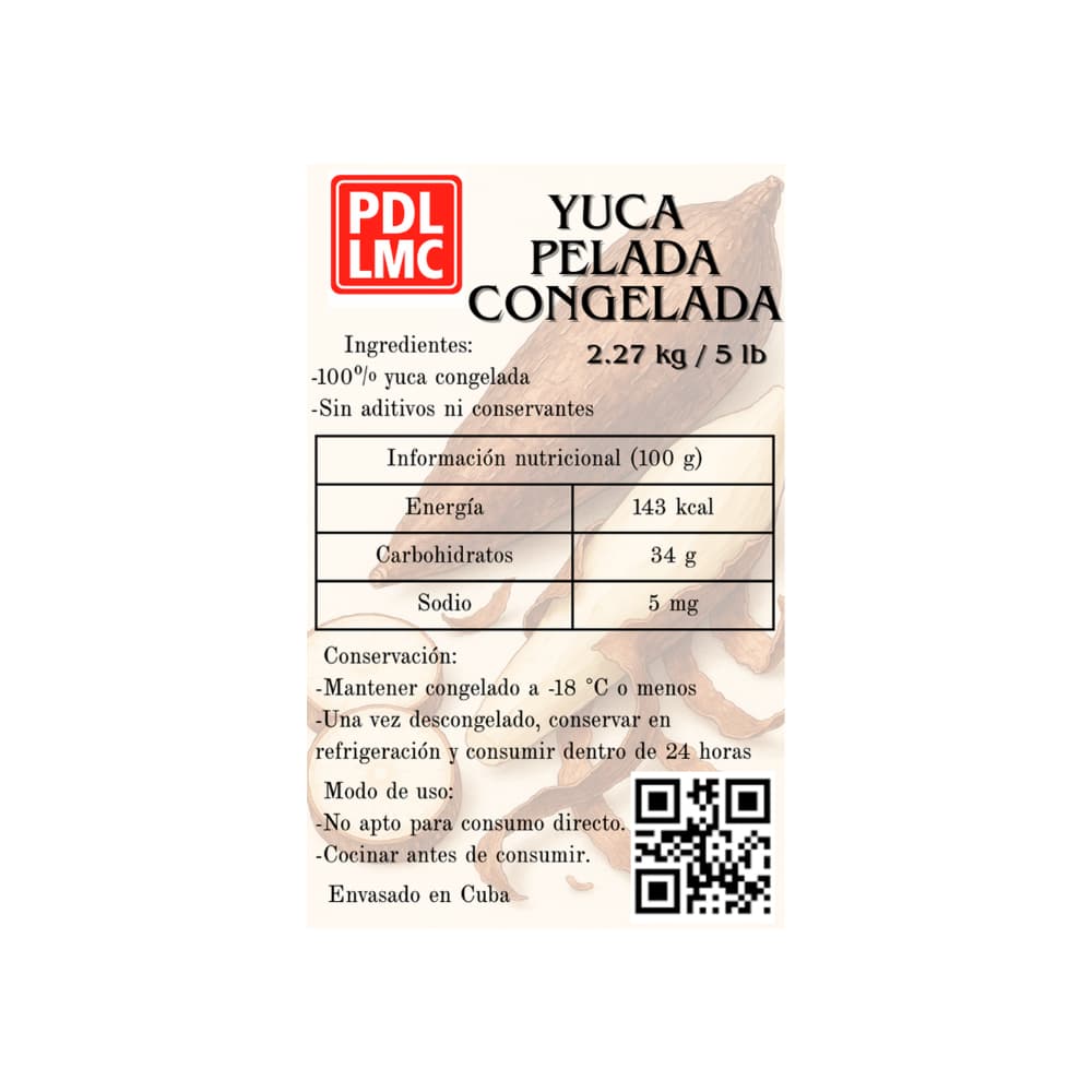 Yuca pelada congelada PDL LMC (2.27 kg / 5 lb) - Miniatura 3