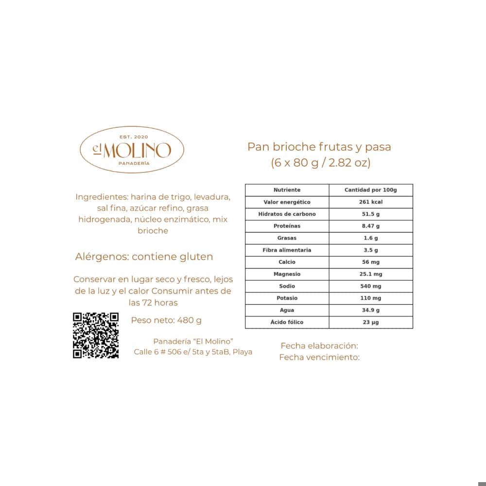 Pan brioche frutas y pasas El Molino (6 x 80 g / 2.82 oz) - Miniatura 2