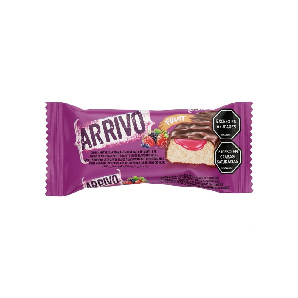 Pastel de vainilla relleno de crema de frutos del bosque y cubierto de chocolate Arrivo Oslo (30 g / 1.05 oz) - Miniatura 1