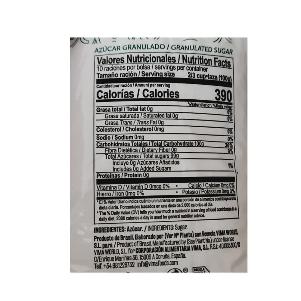 Azúcar granulada Vima Foods (1 kg / 2.2 lb) - Miniatura 3