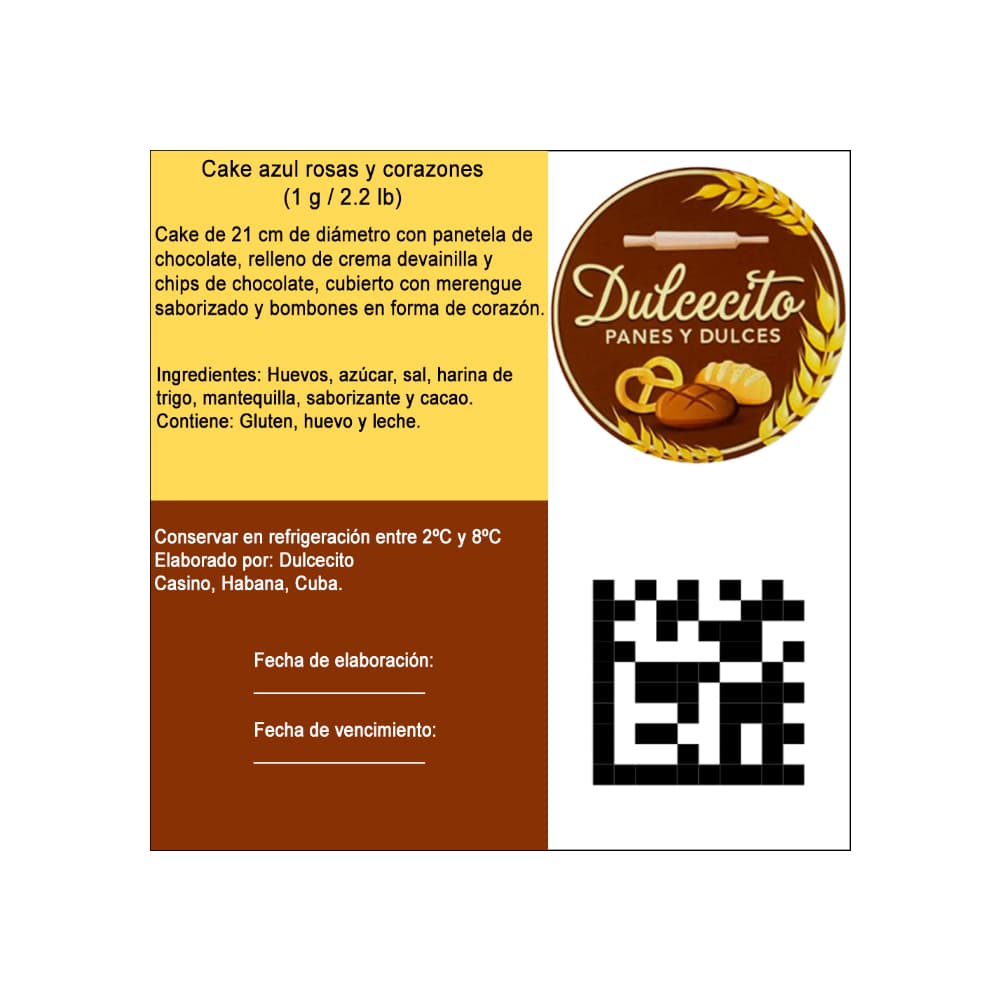 Cake azul rosas y corazones Dulcecito (15 personas) - Miniatura 3