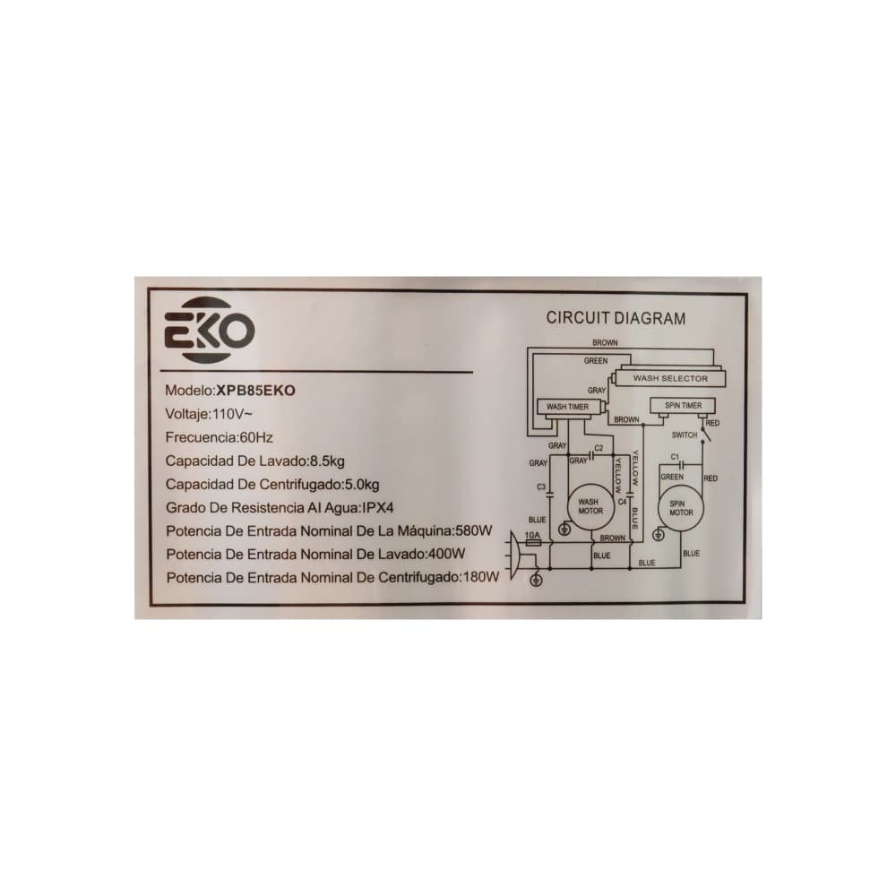 Lavadora semiautomática de doble tambor 8.5 kg EKO XPB85EKO - Miniatura 3