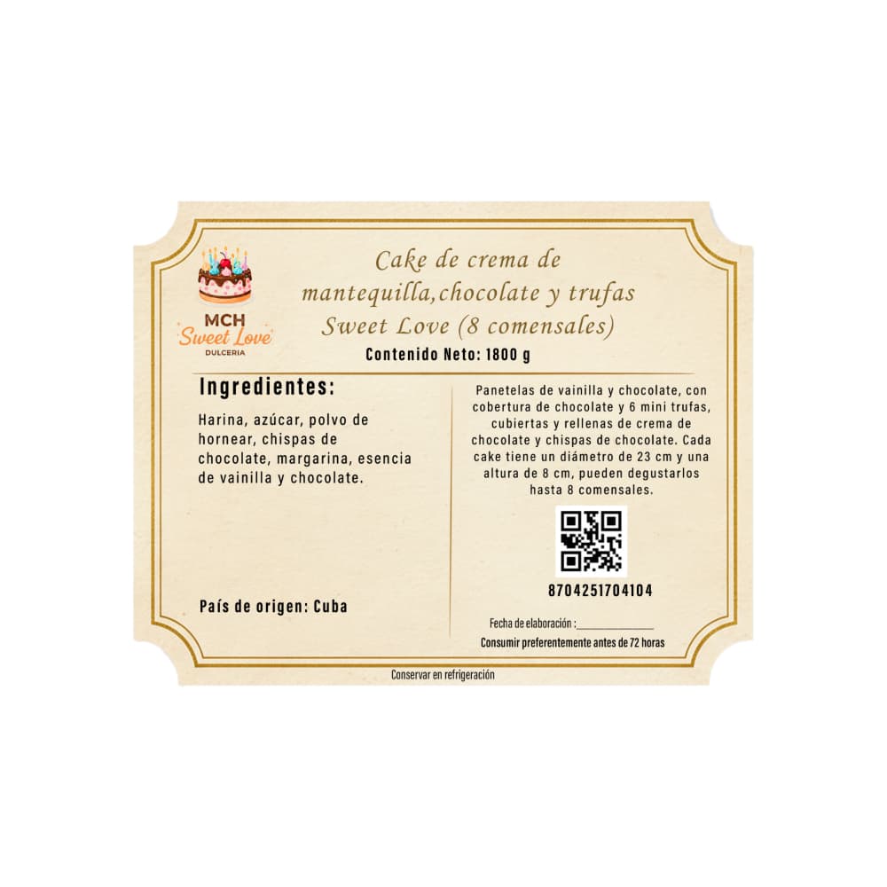 Cake de crema de mantequilla chocolate y trufas Sweet Love MCH Panadería (8 comensales) - Miniatura 3