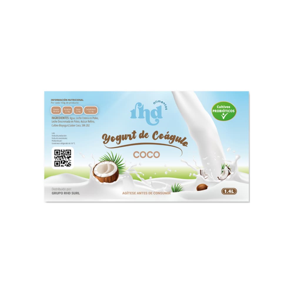 Yogurt probiótico de coágulo sabor coco RHD (1.4 L) - Miniatura 3