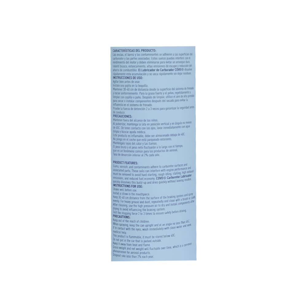 Limpiador de carburador en spray Covo (450 ml) - Miniatura 4