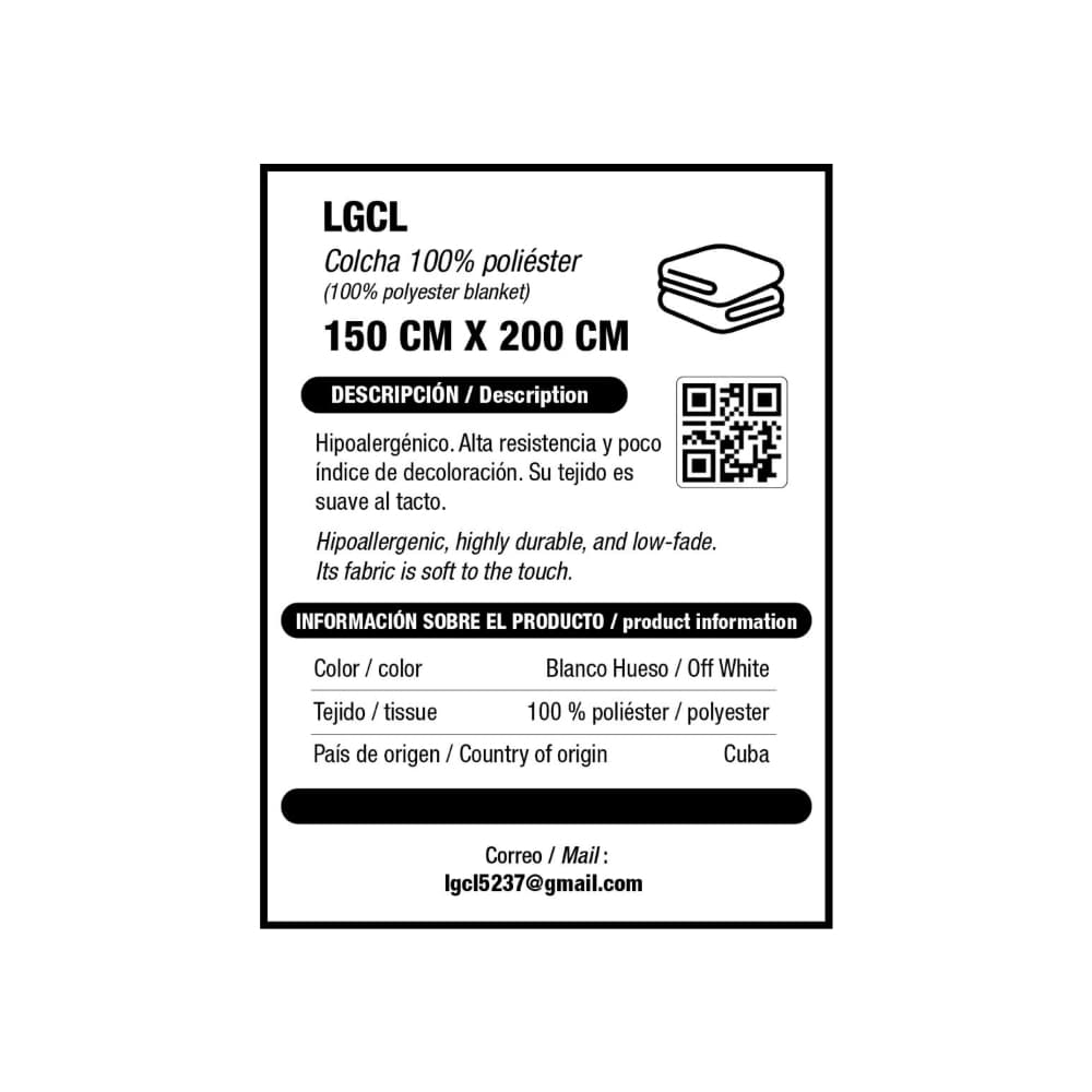 Colcha 100 % poliéster color blanco LGCL 150 cm x 200 cm - Miniatura 3