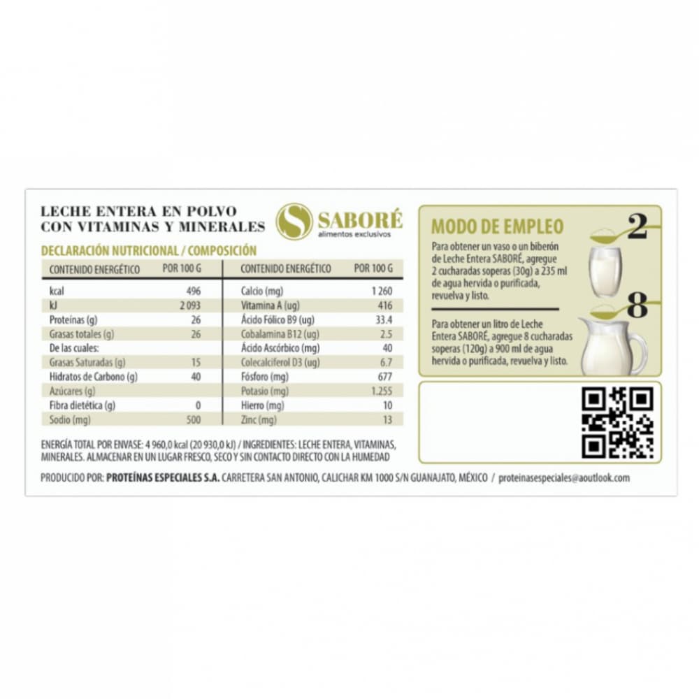 Leche entera en polvo Saboré (4 x 1 kg / 2.20 lb) - Miniatura 2