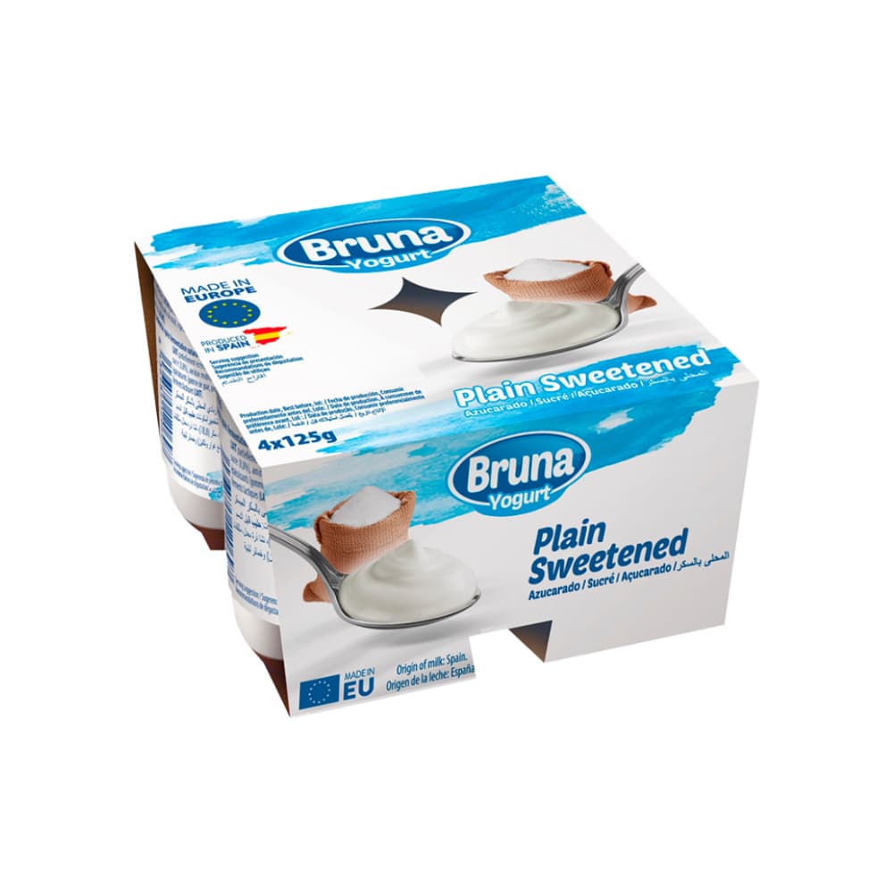 Yogurt pasteurizado natural azucarado Bruna (4 X 125 g / 4.41 oz) - Imagen 1