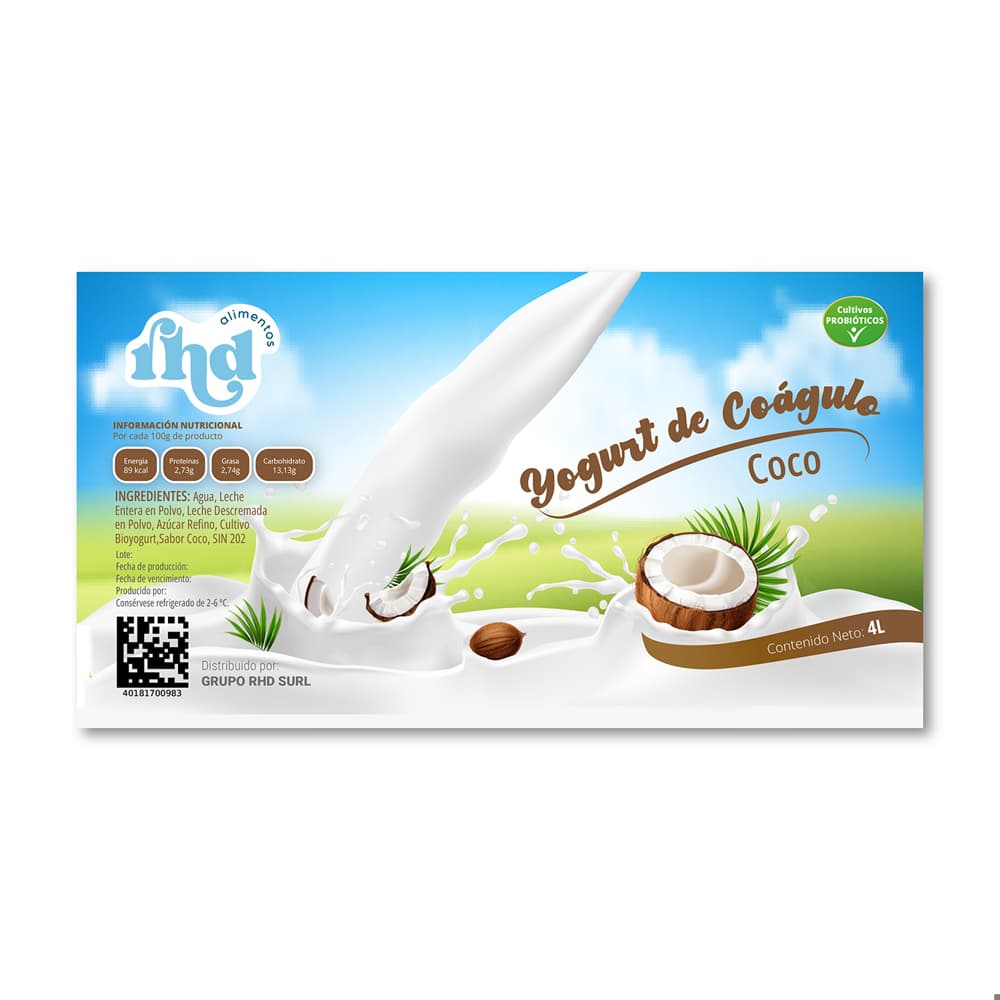 Yogurt probiótico de coágulo sabor coco RHD (4 L) - Miniatura 3