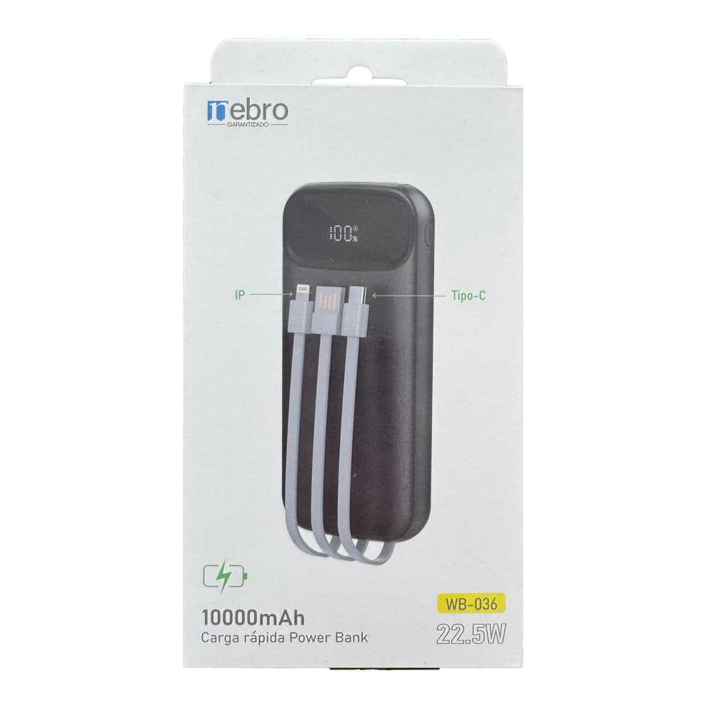 Batería portátil de carga rápida de 10000 mAh color negro Nebro WB-036 - Miniatura 2