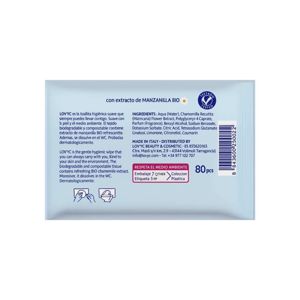 Toallitas de papel higiénico húmedo biodegradables Lov’yc (4 x 80 U) - Miniatura 4