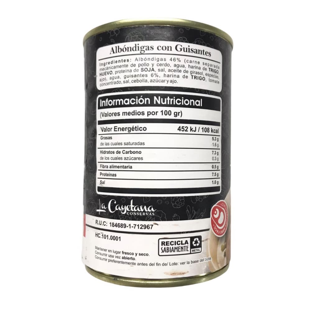 Albóndigas con guisantes La Cayetana (415 g / 14.64 oz) - Miniatura 2