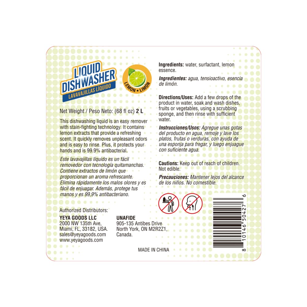 Lavavajillas líquido con aroma a limón fórmula concentrada YEYA (4 x 2 L) - Miniatura 3