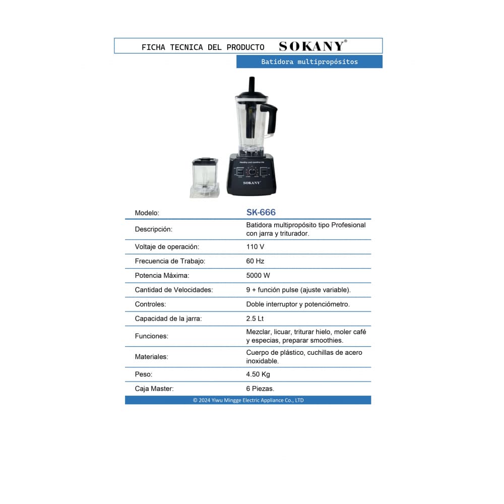 Batidora multipropósito 2.5 L Sokany SK-666 - Miniatura 3
