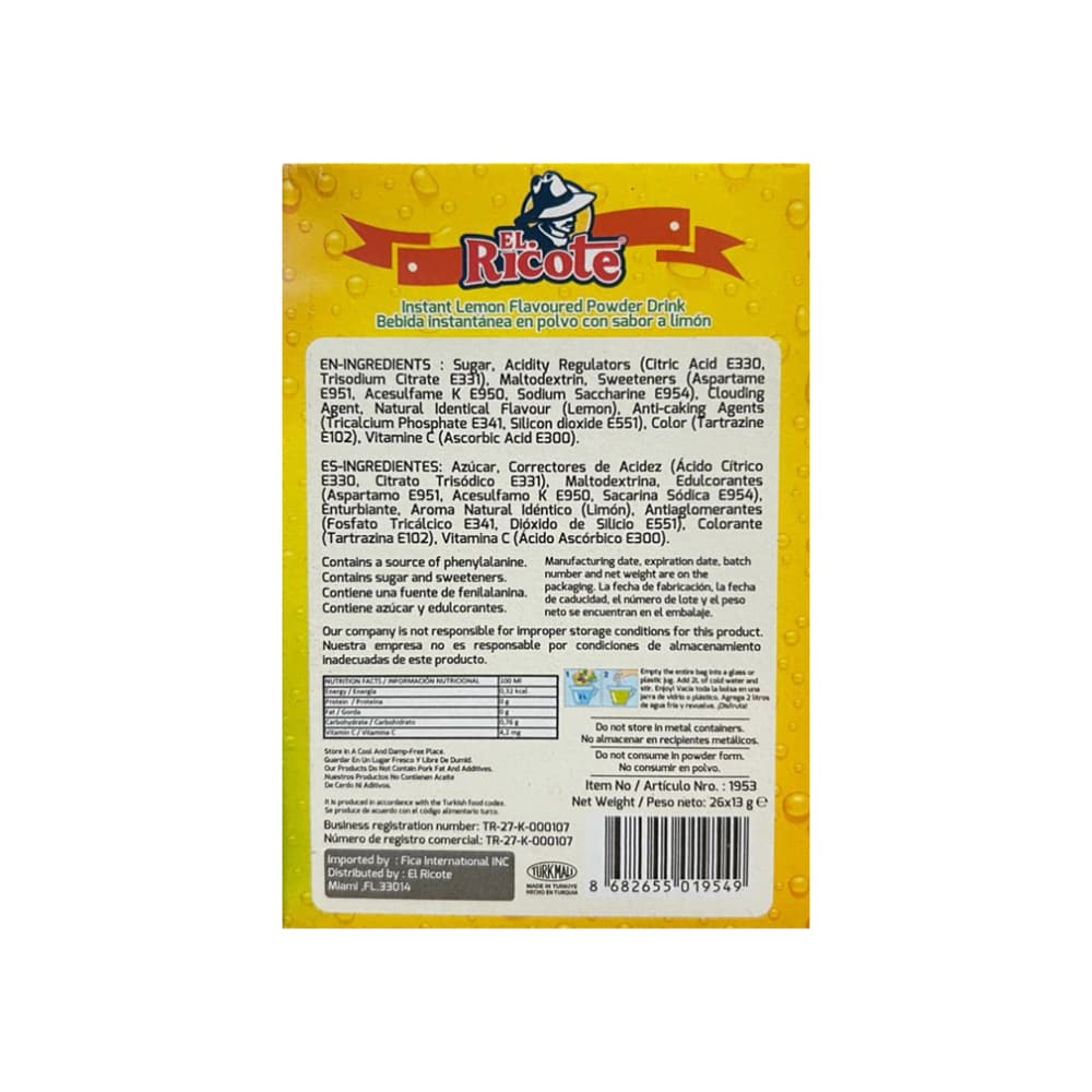 Refresco en polvo sabor limón El Ricote (26 x 13 g) - Miniatura 3