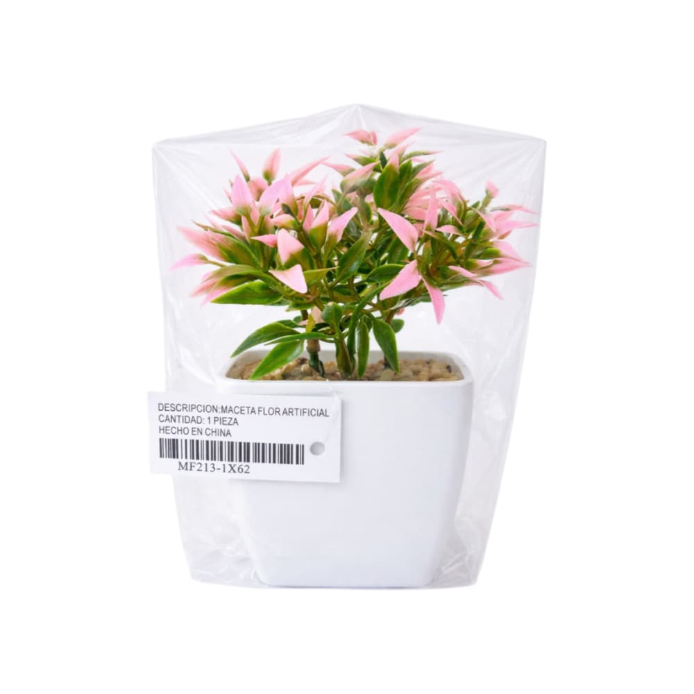 Maceta con plantas artificial verde y rosado Tiara - Miniatura 3