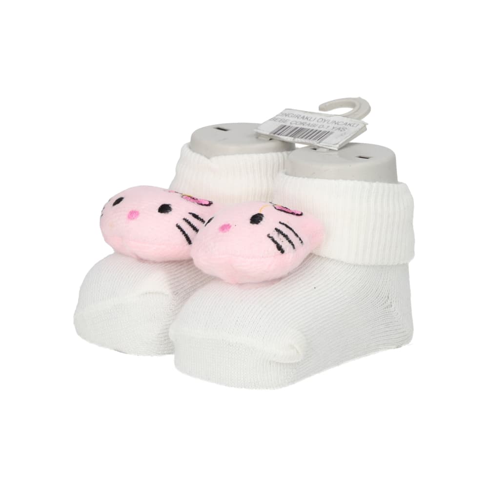 Par de calcetines de color blanco con sonajero de peluche para bebé Ayaydin Miroglio - Imagen 1