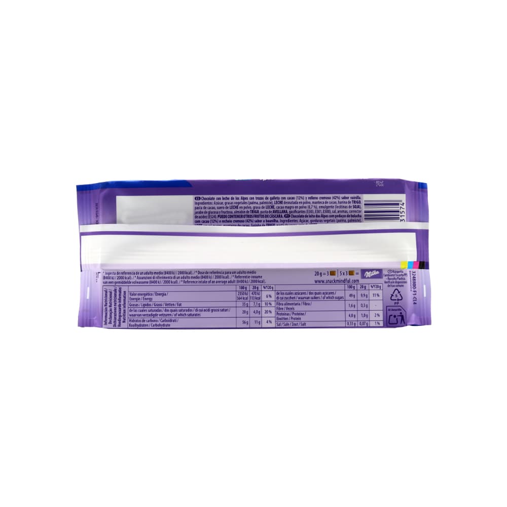 Chocolate con leche de los Alpes con trozos de galleta con cacao Oreo Milka (100 g / 3.52 oz) - Miniatura 4