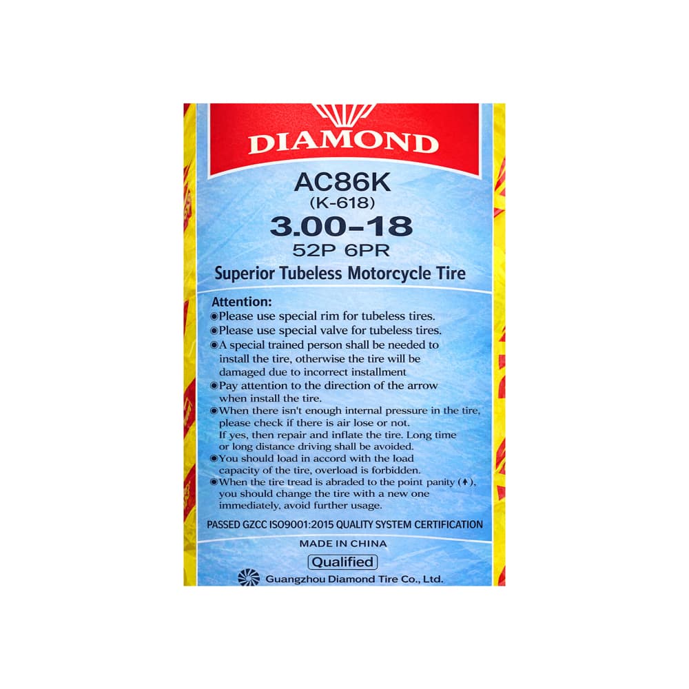 Neumático 3.00-18 52P 6PR Diamond - Miniatura 3