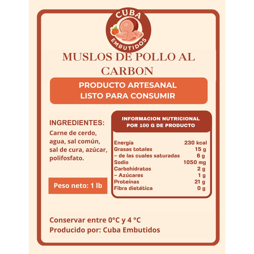 Muslos de pollo al carbón Cuba Embutidos (454 g / 1 lb) - Miniatura 3