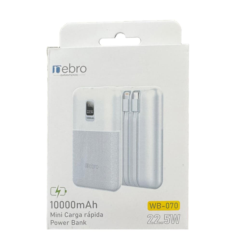 Batería portátil de carga rápida de 10000 mAh color blanco Nebro WB-070 - Miniatura 2