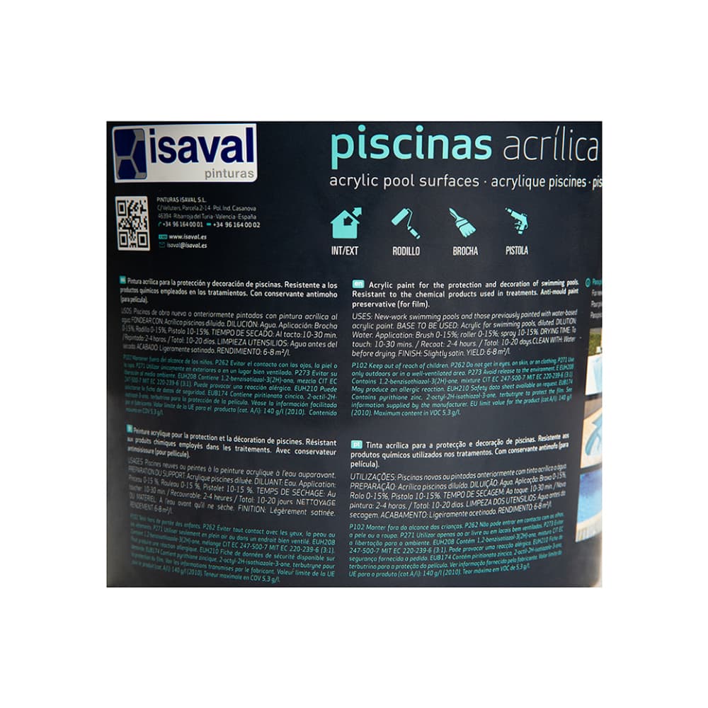 Pintura acrílica al agua para piscinas color azul Isaval (5 kg / 11 lb) - Miniatura 4