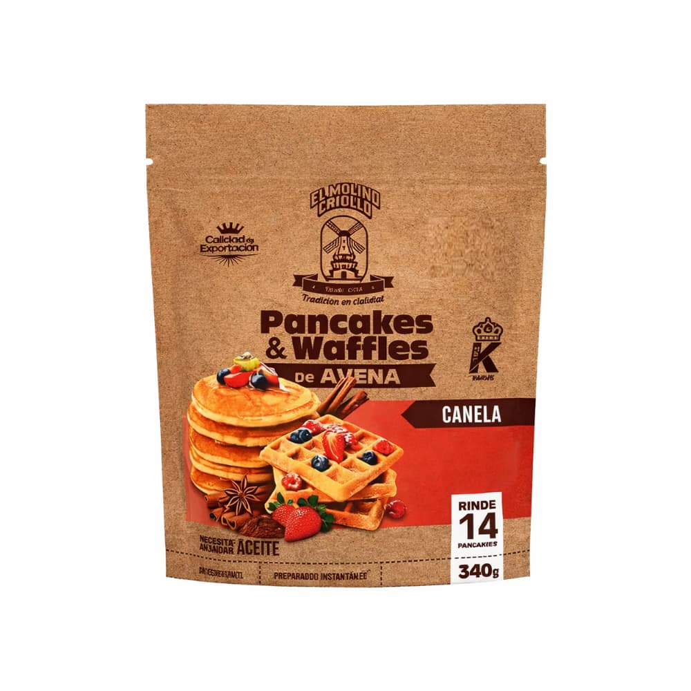 Mezcla para preparar panqueques y waffles de avena con canela El Molino Criollo - 14 porciones - (340 g / 11.99 oz) - Miniatura 1