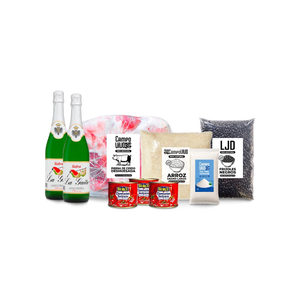 Combo navideño: Sidra La Gaita + Frijoles negros + Arroz de grano largo + Pierna de cerdo deshuesada + Pure de tomate Burcu + Sal fina común - Imagen 1