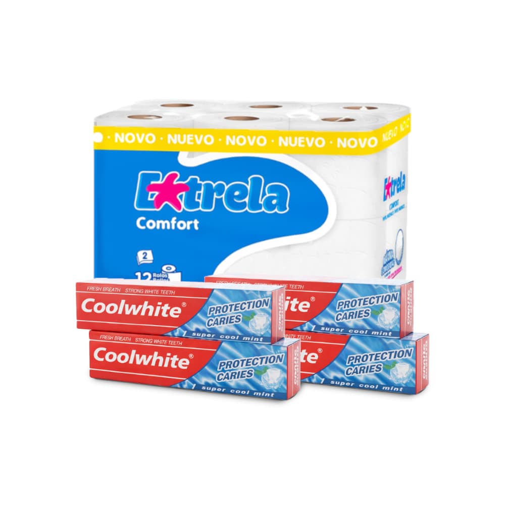 Combo de aseo personal #3: Papel sanitario Extrela Confort + Pasta dental mentolada Coolwhite - Imagen 1