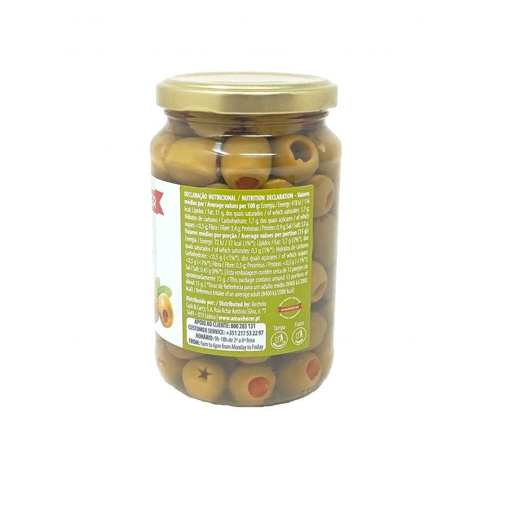 Aceitunas verdes rellenas con pasta de pimientos en salmuera Amanhecer (340 g / 11.9 oz) - Miniatura 3