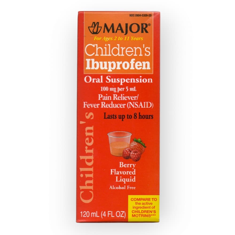 Ibuprofeno para niños en suspensión oral sabor fresa 100 mg / 5 ml Major (120 ml / 4 oz) - Imagen 1