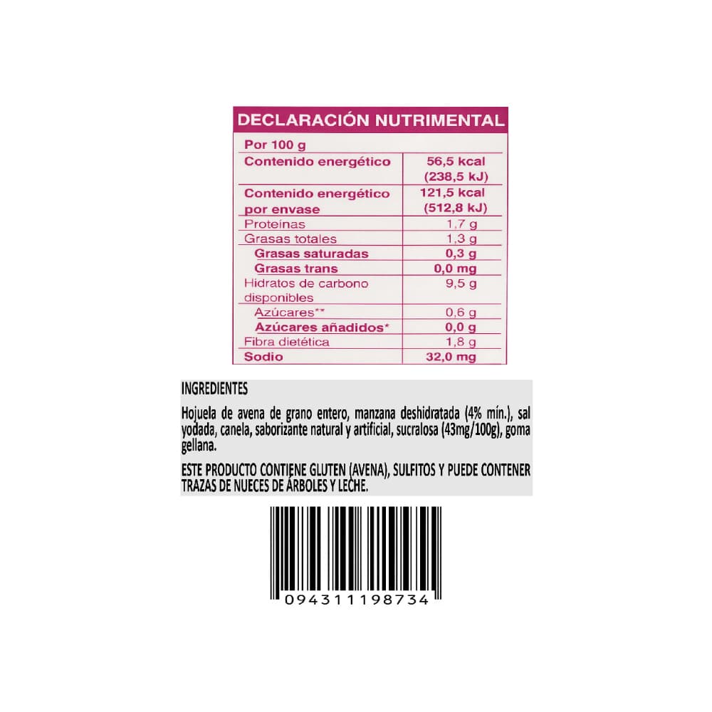 Avena integral instantánea sin azúcar sabor manzana con canela Granvita (35 g / 1.23 oz) - Miniatura 6