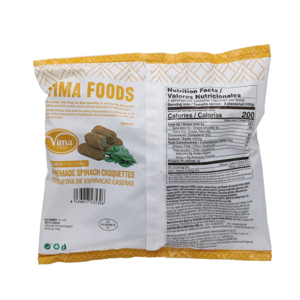 Croquetas de espinacas caseras Vima Foods (500 g / 1.1 lb) - Miniatura 3
